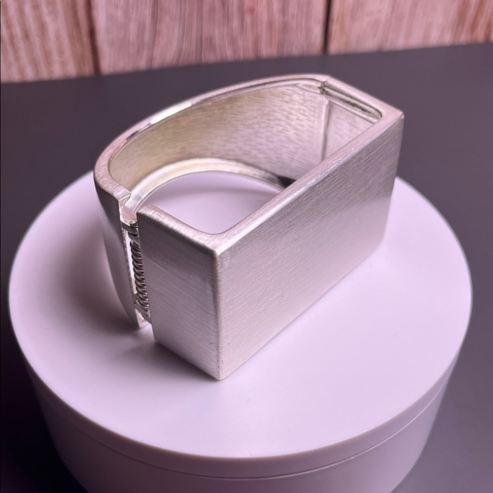 Large Silver Geometric Hinged Bracelet
